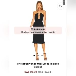 BARDOT-CRISTABEL PLUNGE MIDI  DRESS IN BLACK